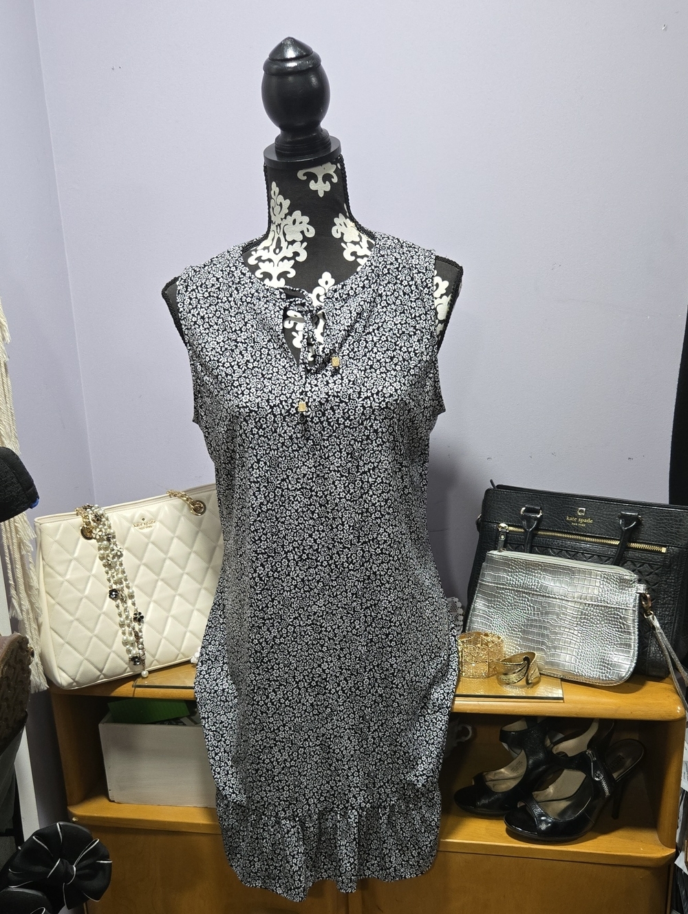 Michael Kors Black and White Floral Top with Gold Label